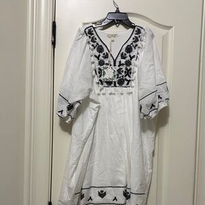 Chelsea & Violet White Dress with Black Embroidery
